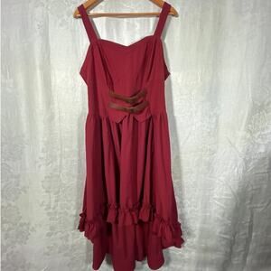 Scarlet Darkness Renaissance Dress Costume XL Red Burgundy Ruffle Hem Smocked